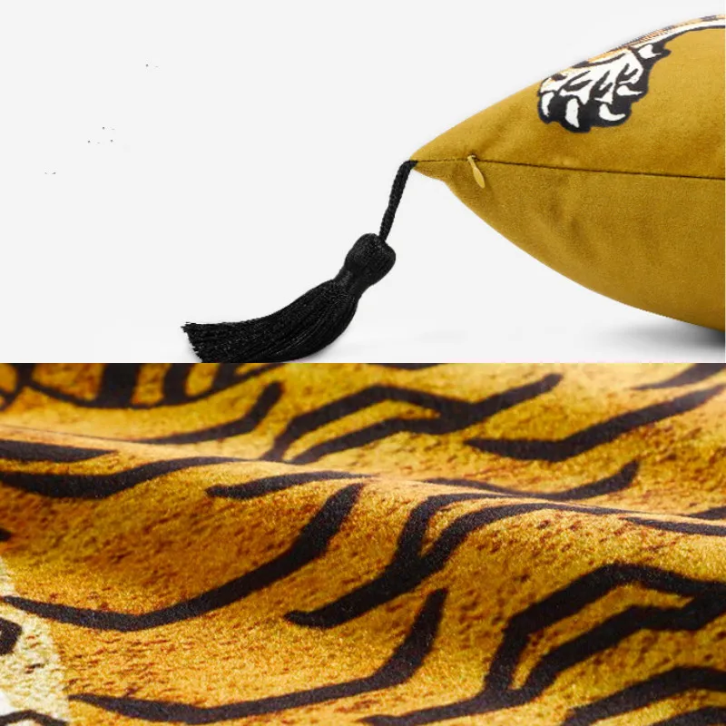 

Cushion Cover Decorative Square Pillow Case Vintage Artistic Tiger Print Tassel Soft Velvet Coussin Sofa Chair Bedding