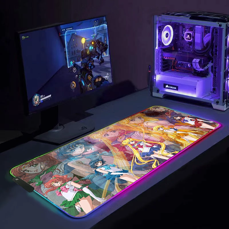 

Sailor Moon Mouse Pad Computer Mousepad RGB Large Mouse Pad Gamer XXL Mouse Carpet Big Mouse Pad PC Desk Play Mat with Backlit