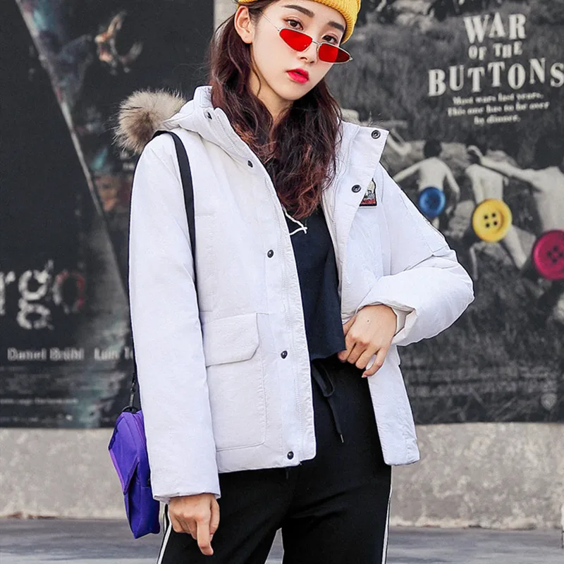 Женский пуховик с меховым воротником и капюшоном на молнии|Женские пуховики| |