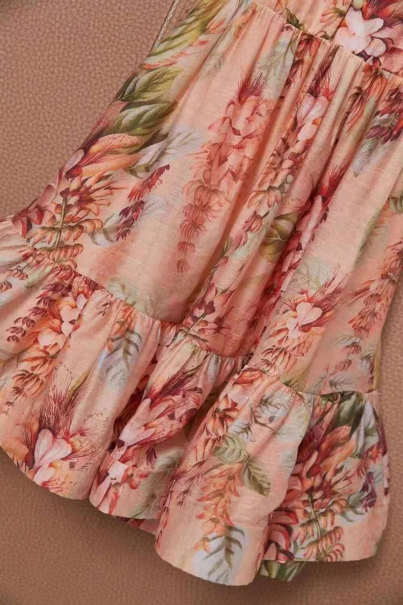 

Elegant Bow Dress 2021 Summer Fashion Clothes Women Sexy V-Neck Charming Floral Print Sleeveless Sexy Ruffle Dress Club Party