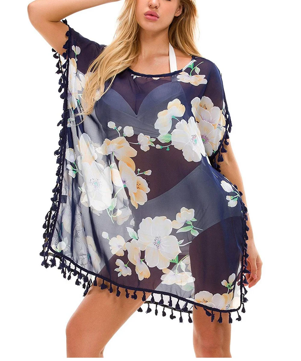 Женская Цветочная свободная шаль Винтаж кимоно кардиган бохо шифон пальто