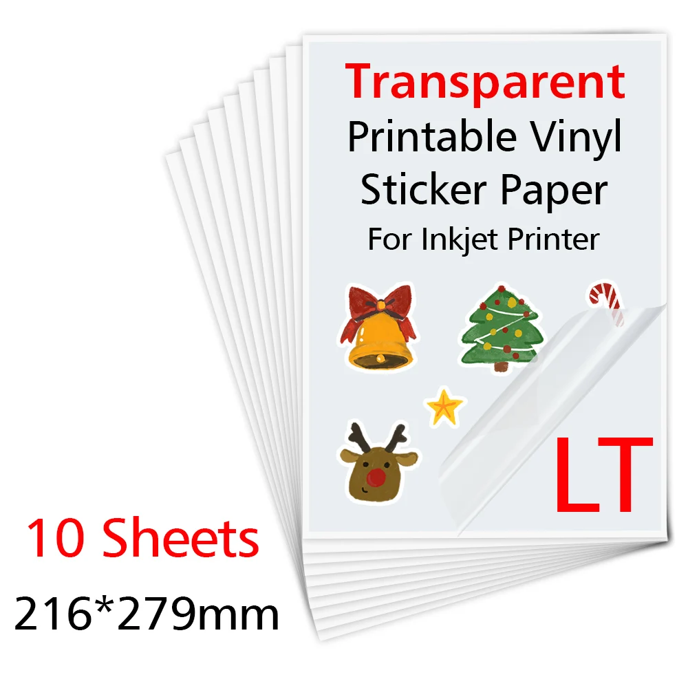 10 Sheets Printable Vinyl Sticker Paper Glossy adhesive Copy Paper 216*279mm Vinyl Printing Paper for Inkjet printer DIY Crafts