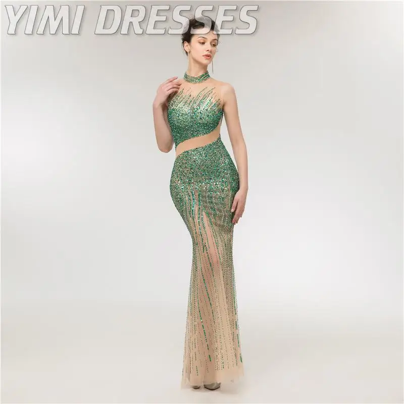 Женское вечернее платье-русалка длинное зеленое платье большого размера из тюля
