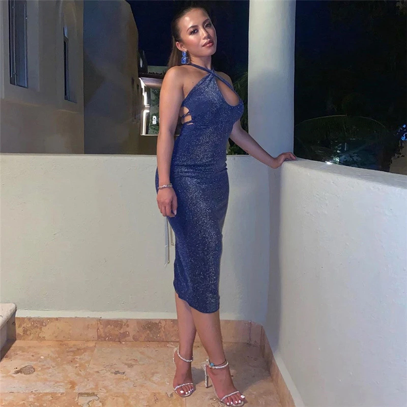 

Женский сарафан с открытой спиной, Повседневное платье из полиэстера, с вырезом на шее и открытой спиной, летний сарафан для серферов, 2021