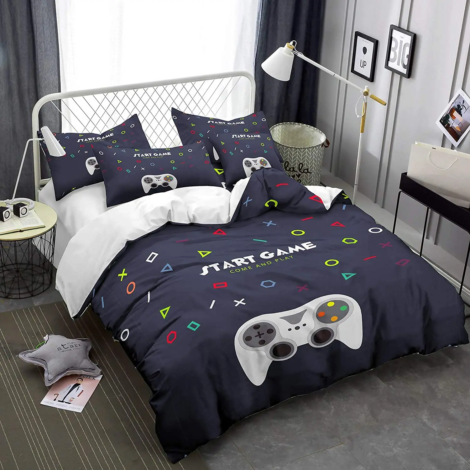 

Gamer Cover Set Modern Video Gamepad Bedding Cover 3 Piece for Teens Bedroom Gamer Controller Quilt Cover Microfiber