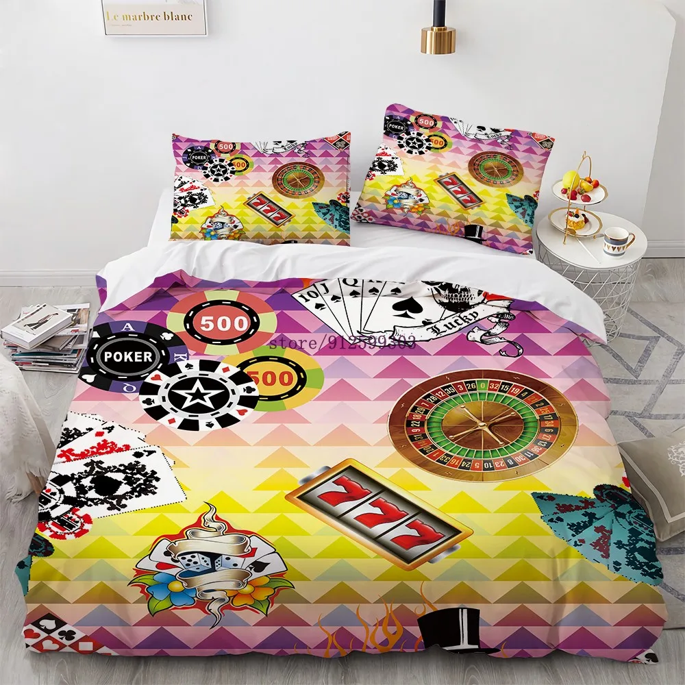 

Poker Jetton Clock Comforter Cover Card Game Bedding Set Gamer Playing Duvet Cover Retro Game Red Black Quilt Cover Decoration