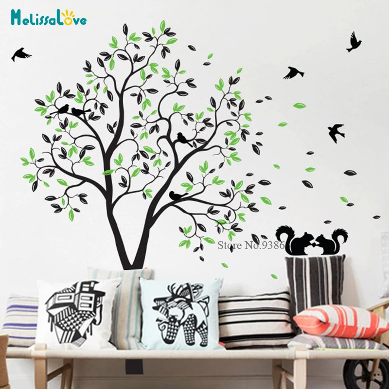 240 см высокий DIY большое дерево стикер большой боле оставить и Птица Наклейка на