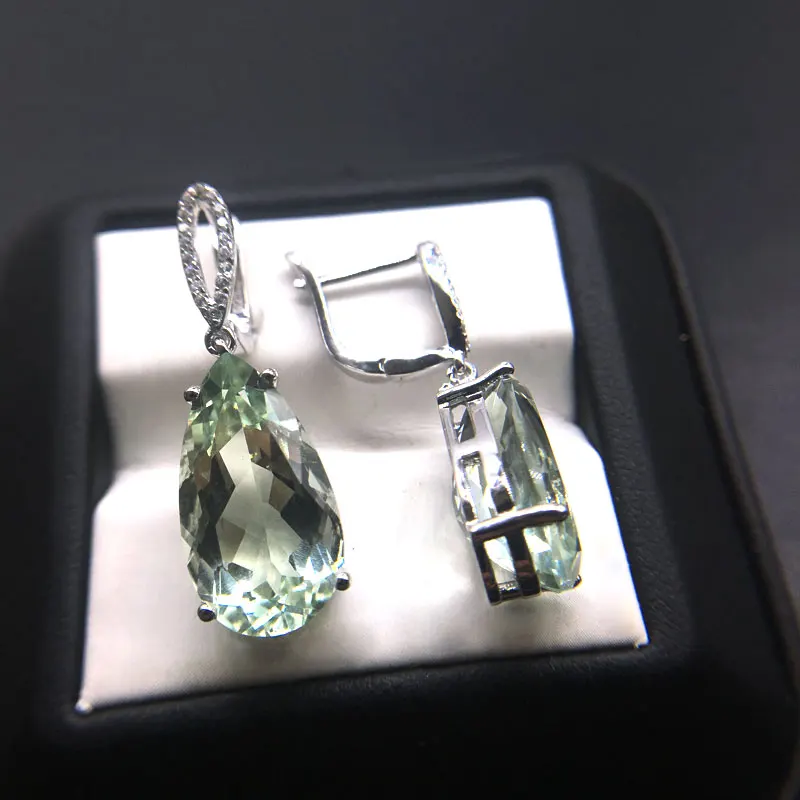 Женские серьги-подвески CSJ из серебра 925 пробы с натуральным зеленым аметистом