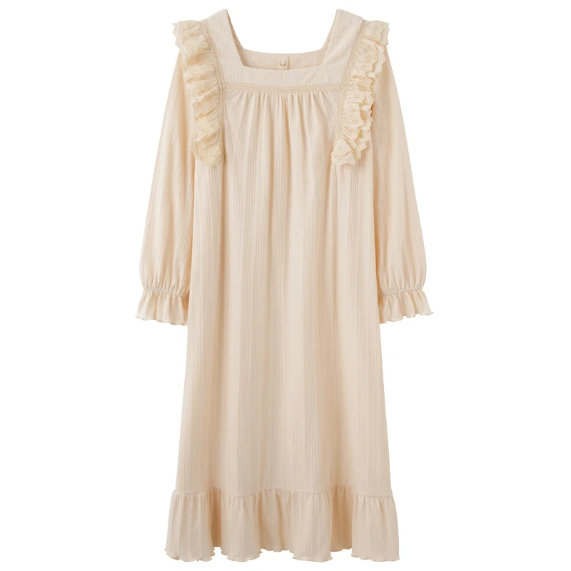

pure cotton nightgowns lingerie sleepwear nightwear women spring autumn lace princess dress sleepshirts big yards peignoir femme