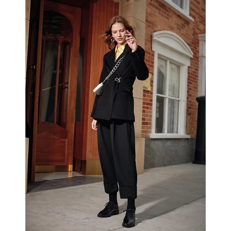 AEL black Woolen Blazer Women Suits Jacket Notched Collar Female Wrap Coat Fashion 2019 Autumn winter new images - 6