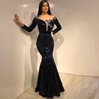 Женское блестящее вечернее платье-русалка, длинное темно-синее платье с блестками, для официальной вечеринки, 2022