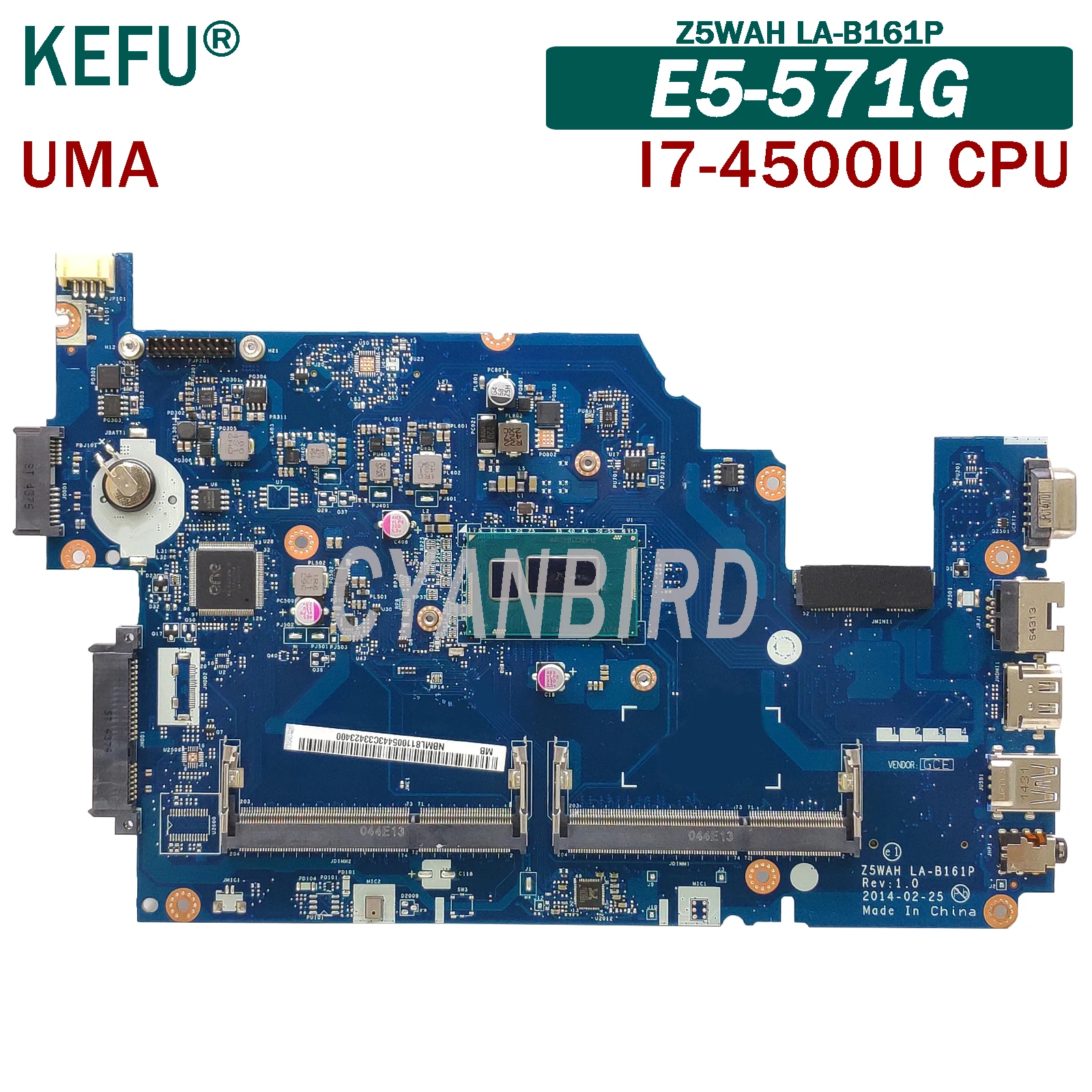 KEFU Z5WAH LA B161P оригинальная материнская плата для ноутбука Acer Aspire E5 571G UMA с DDR3L I7