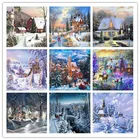5D алмазная живопись, красивая рождественская елка, снежный дом, пейзаж, вышивка, полная выкладка, Круглая Мозаика, украшение для дома