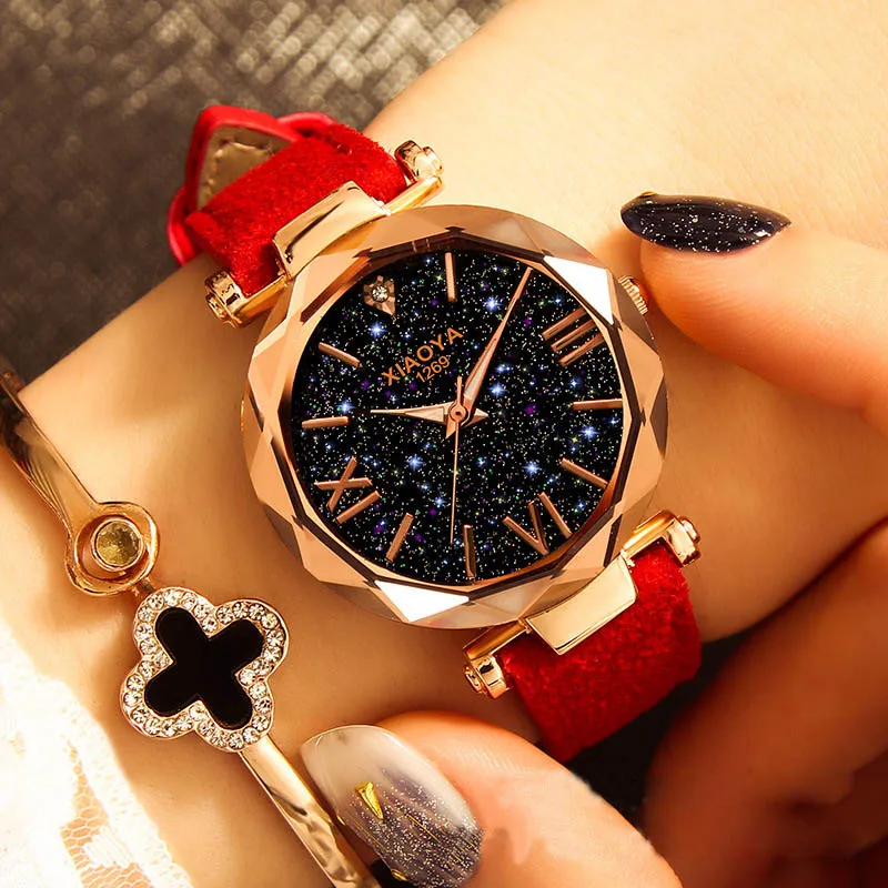 Женские часы роскошные Брендовые Часы с романтическим звездным небом кожаные