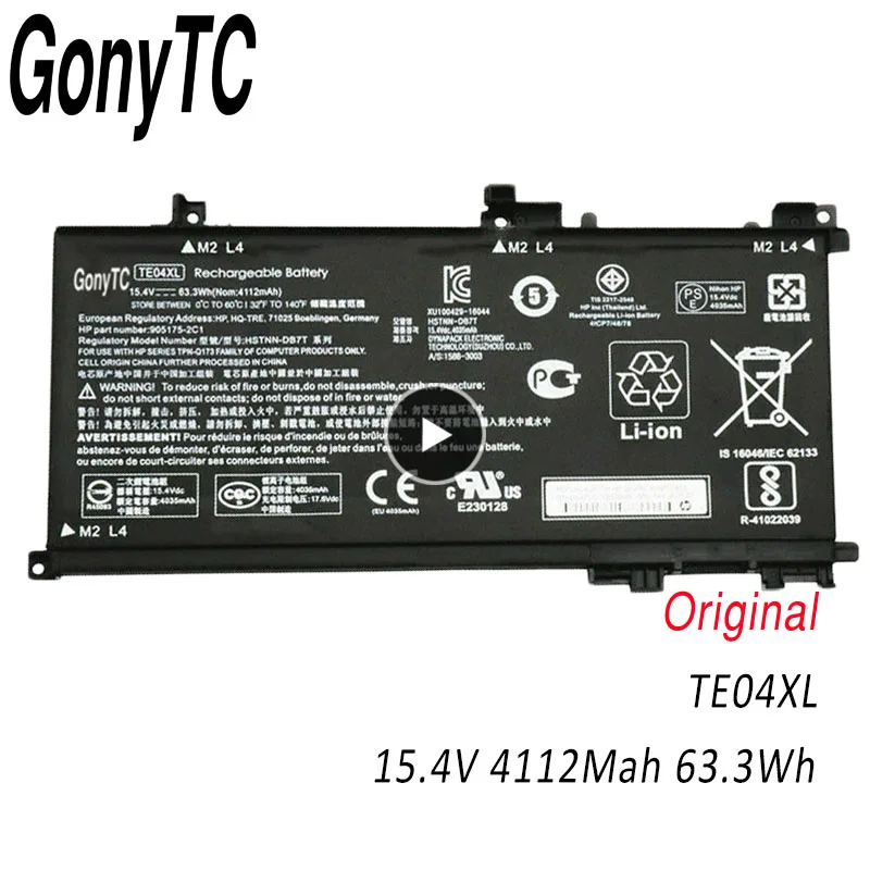 

GONYTC TE04XL laptop battery 15.4V TE04XL for HP OMEN 15-AX battery HSTNN-DB7T 905175-2C1 for HP OMEN/Pavilion 15 TPN-Q173