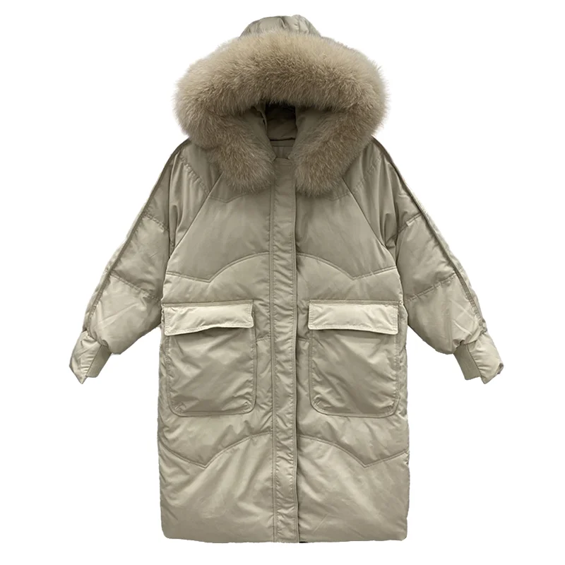 Winter 90% White Duck Down Parka Women Warm Large Real Natural Fox Fur Collar Hooded Long Thicken Jackets And Coats Down Outwear