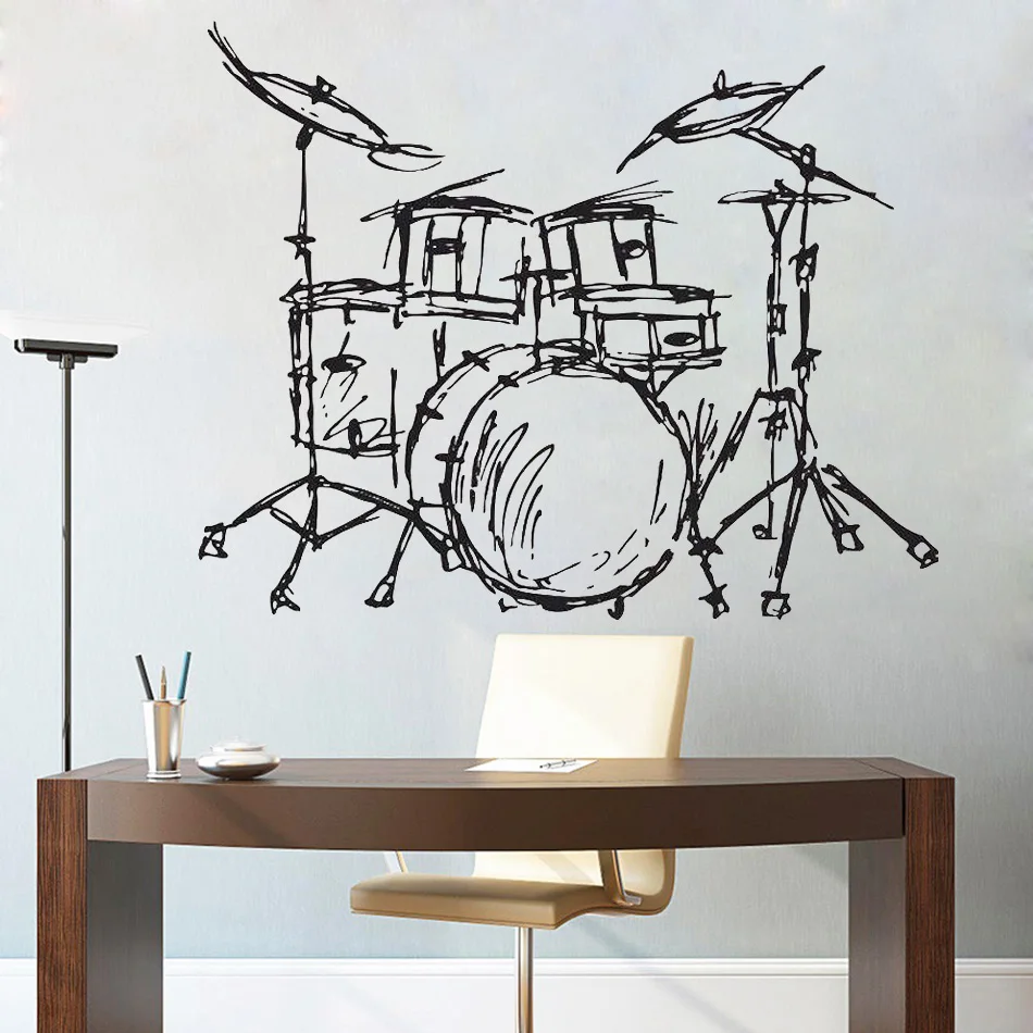 Conjunto de tambores de silueta para pared, Mural para decoración del hogar, sala de estar, instrumento de música, Kits de tambores, pegatina de pared, WallpaperQ-88 de calidad