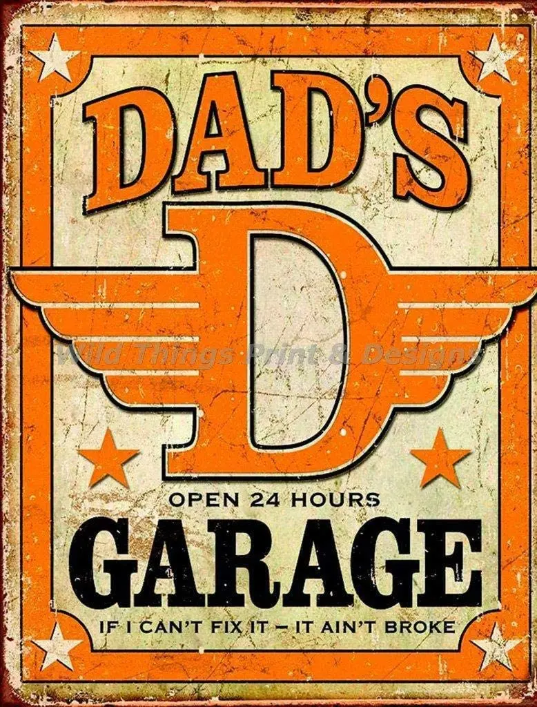 

Dad's Garage Open 24 Hours Decor Signs 12x8 Inch Metal Tin Sign