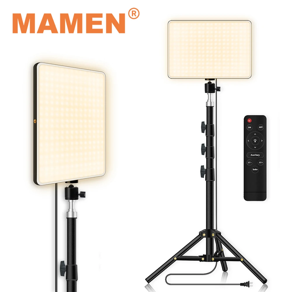 

MAMEN 3200-6000K Dimmable LED Video Light Panel Lamp with Tripod Remote Control for Photography Photo Live Lighting Studio Light