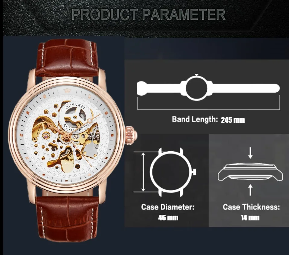 

Luxury Brand Automatic Mechanical Men Wristwatch Skeleton White dial Leather Business Watch Waterproof self wind male clock Gift