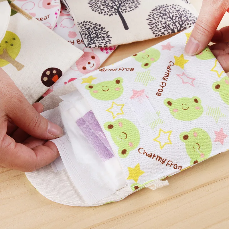 

Women Protable Tampon Storage Bag Cute Cartoon Cotton Linen Sanitary Pad Pouch Makeup Lipstick Key Earphone Data Cables Organize