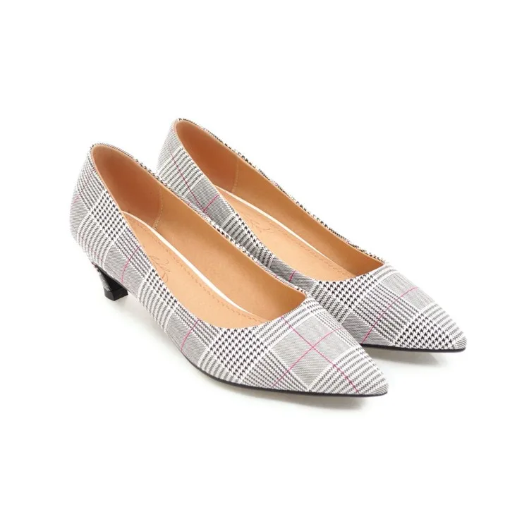 

Plus Size Plaid pointed shoes ladies high heels women shoes woman pumps
