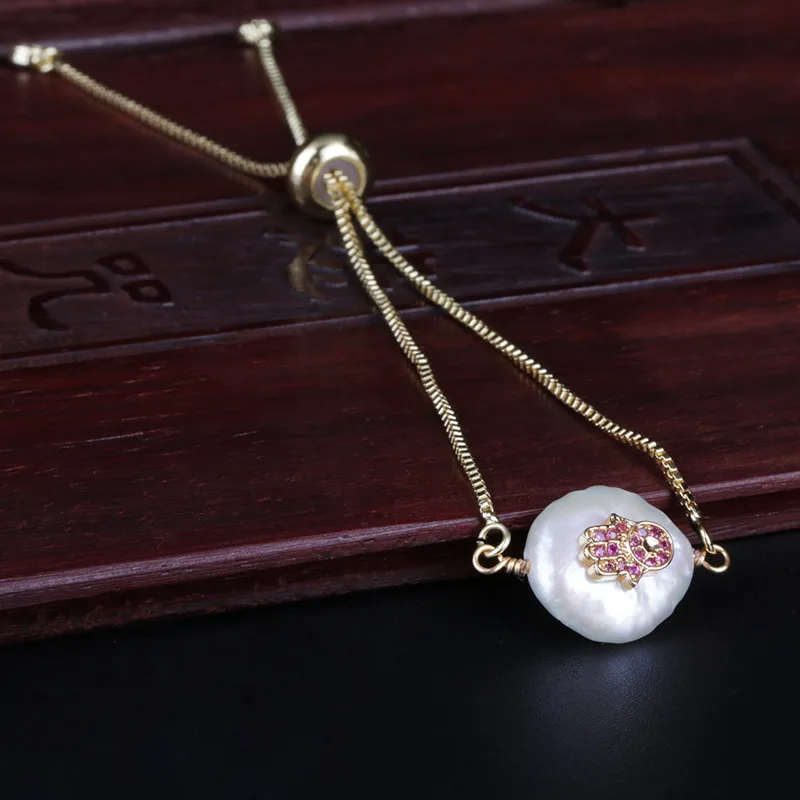 Браслет женский с бусинами из натурального жемчуга и фианитами|Цепочки браслеты|