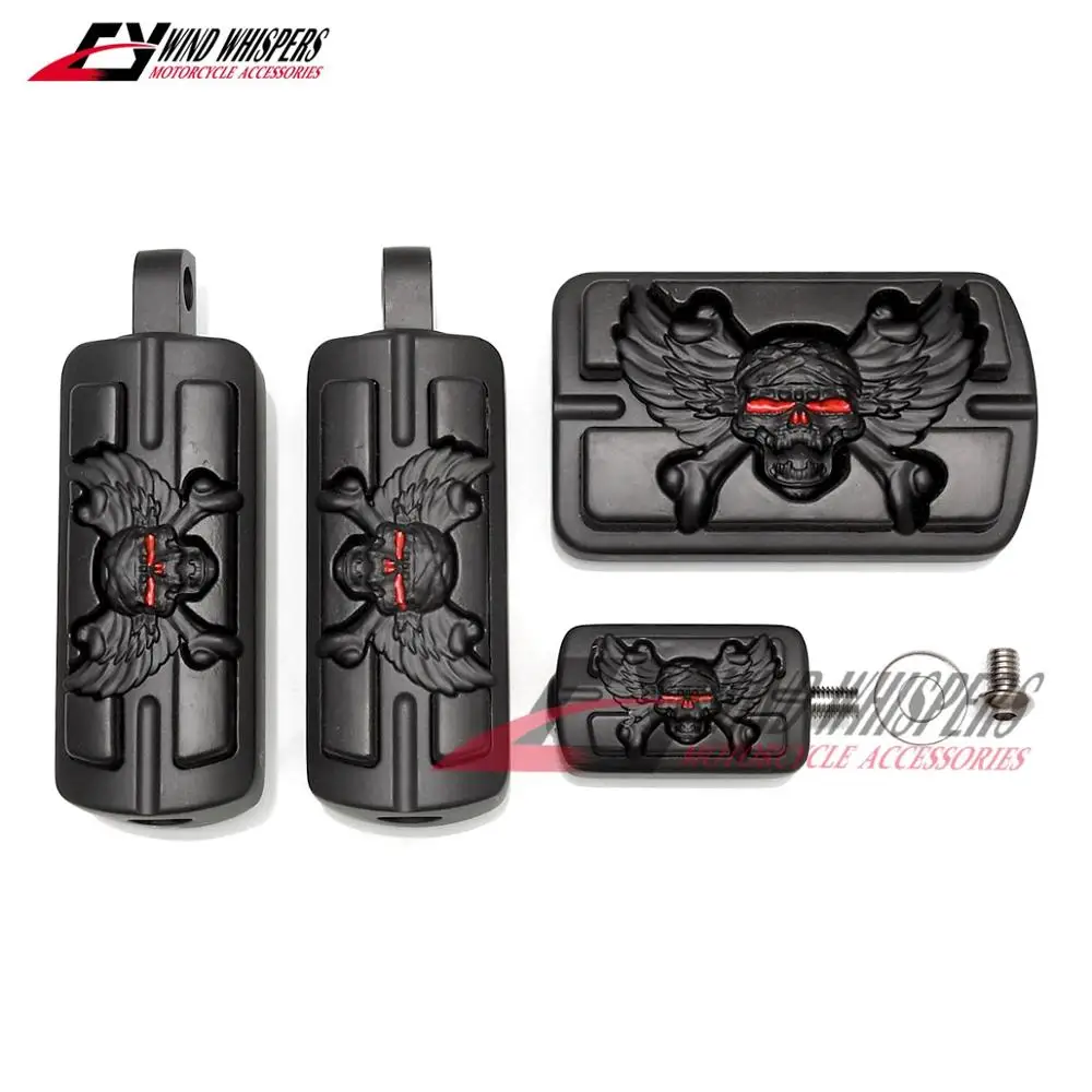 Накладка на педаль тормоза с черепом и крылом для ног подножки Harley Sportster 883 1200 Softail