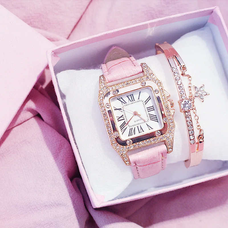 

Diamond Women Watch starry Luxury Bracelet set Watches Ladies Casual Leather Band Quartz Wristwatch Female Clock zegarek damski
