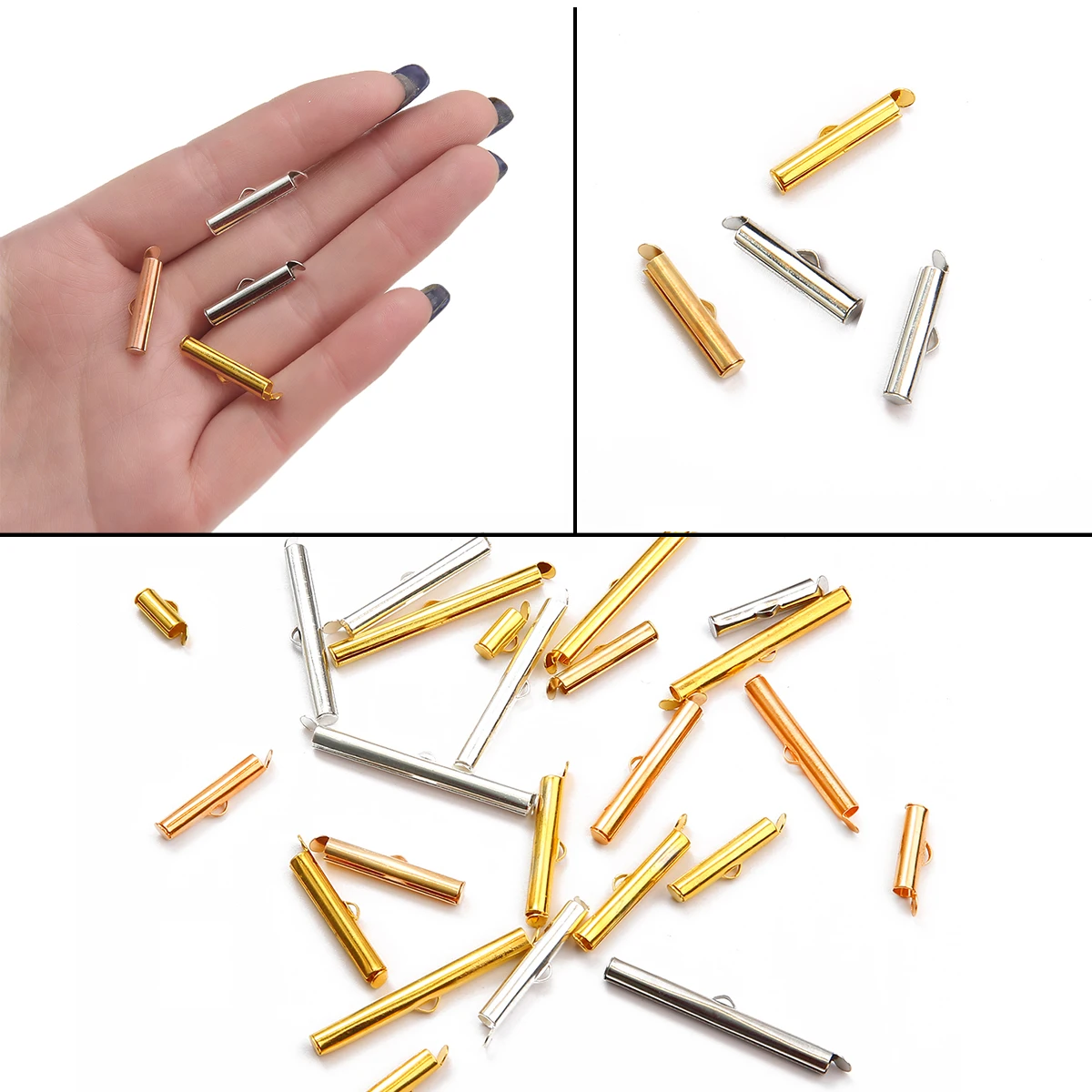 

New 10-40mm Crimp End Beads End Clasp Tubes Slider End Caps DIY Necklace/ Bracelets Connectors Jewellery Making Findings