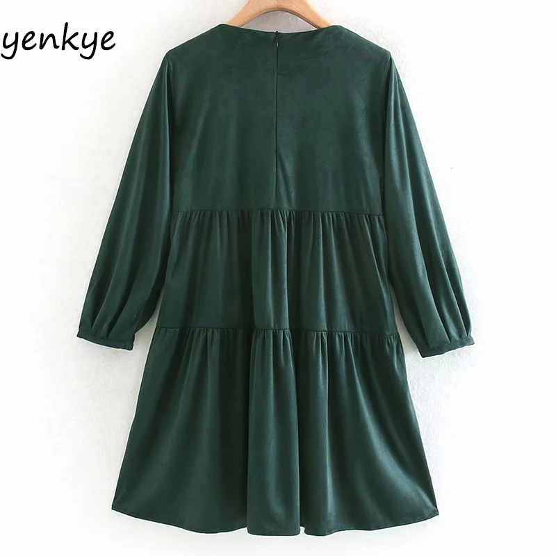 Женское винтажное однотонное платье из искусственной замши повседневное