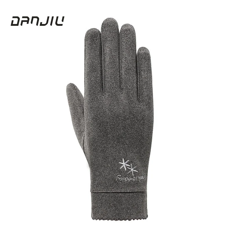 

Winter Women Touch Screen Keep Warm High Quality Fashion Thin Section Gloves Female Snowflake Embroidery Soft Windproof Gloves