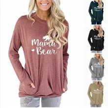 

T Shirt Women 2020 Fashion New Solid Color Letters Printing Round Neck Pocket Bottoming Sweater For Women Long Sleeve T-shirt