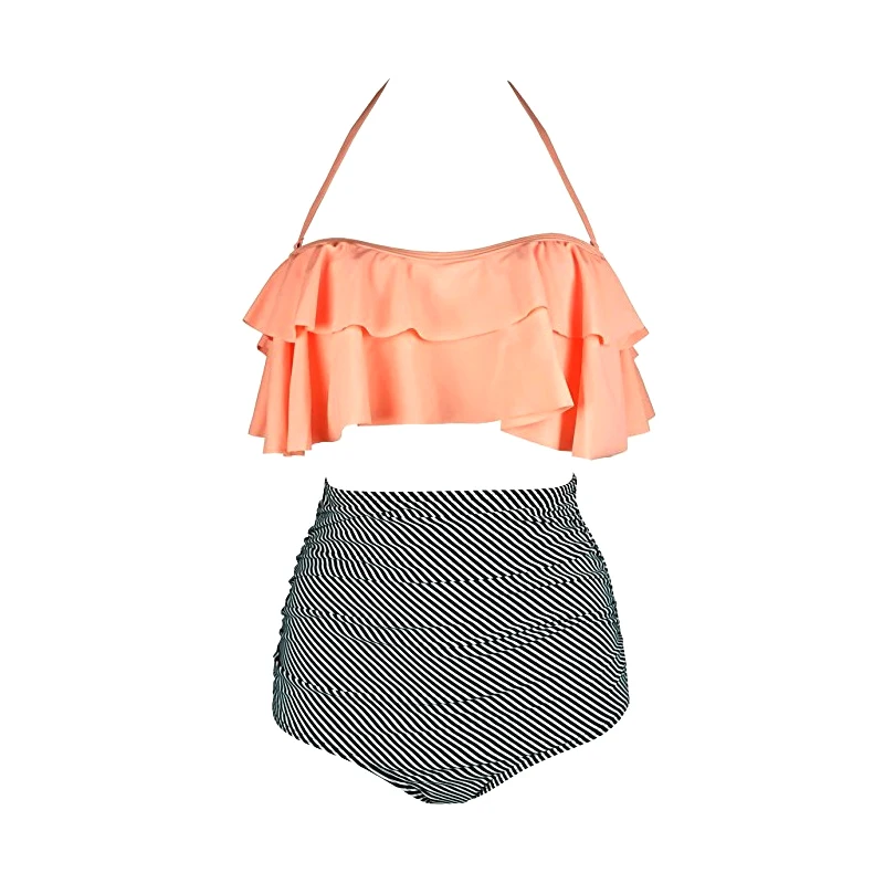 

Sexy Women High Waist Swimsuit Halter Bikinis Set Swimwear Ruffle Bandeau Bottom Bathing Suit SEC88