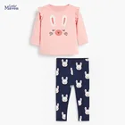 Осенняя одежда для маленьких девочек осенний комплект детской одежды, хлопковый костюм из двух предметов розовая рубашка с кроликом для маленьких девочек + штаны с принтом кролика, От 2 до 7 лет