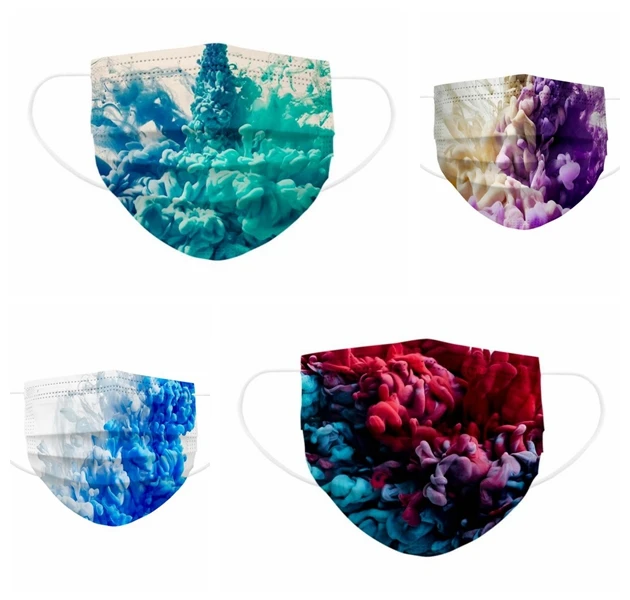 

10/50pcs Adult Disposable Mask Tie-dye Gradient Printed Three-layer Non Woven Halloween Cosplay Face Masks Masque Mascarilla