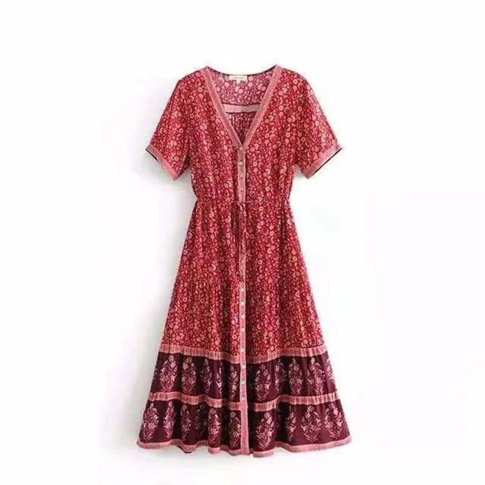 

Bohemian Print Dress Women Pleated Deep V Neck Casual Loose Dress Plus Size Elegant Lantern Sleeve Vacation Beach Mini Dress