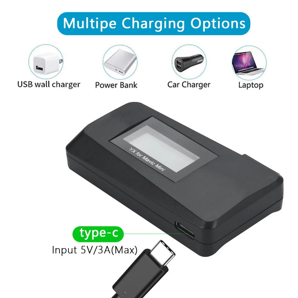 Зарядное устройство Mavic Mini QC3.0 со светодиодным цифровым дисплеем и USB кабелем типа