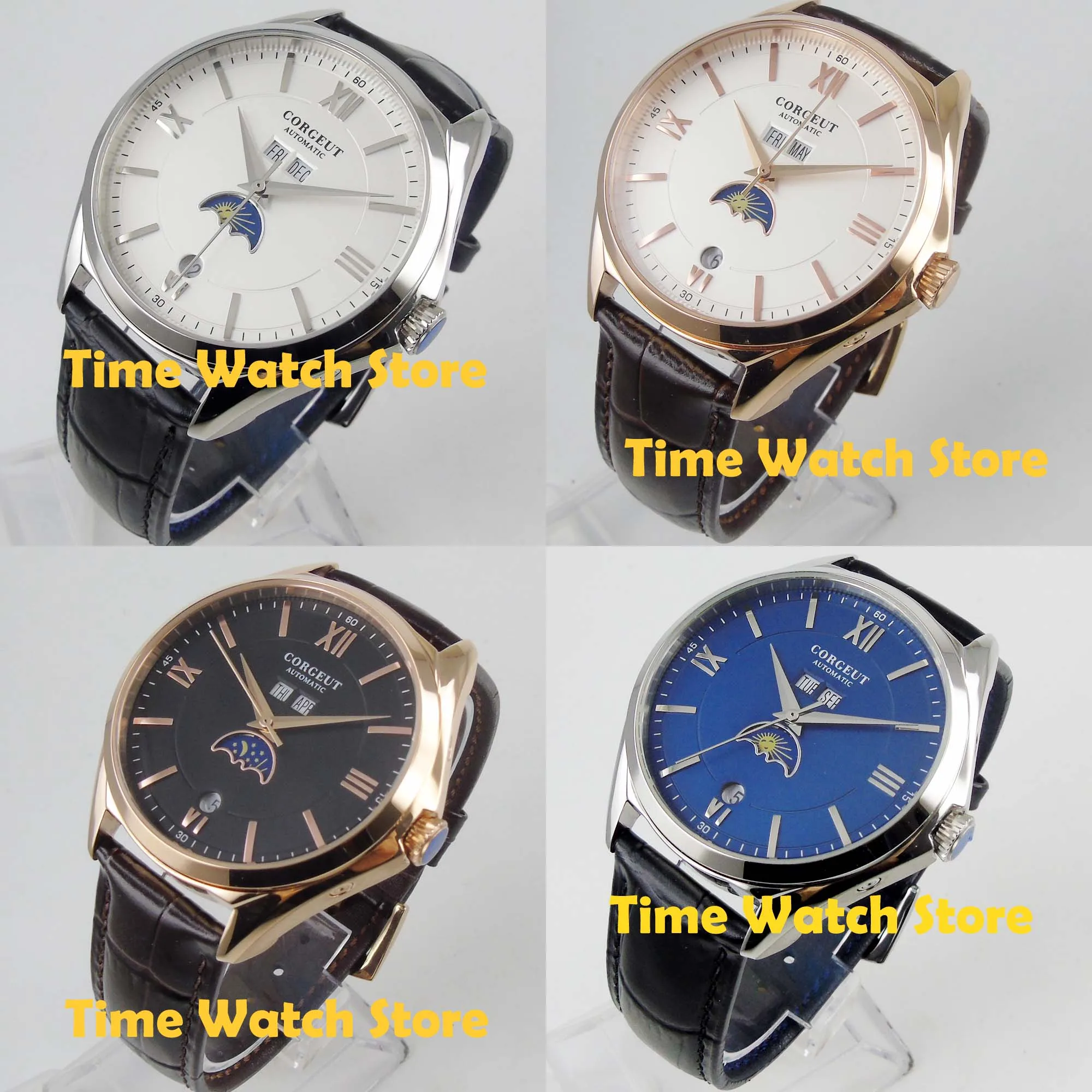 Corgeut 40 мм золото Многофункциональный Автоматический мужские часы показывающие