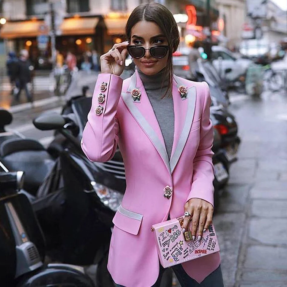 Женский пиджак на пуговицах с длинными рукавами и цветочным принтом | Женская