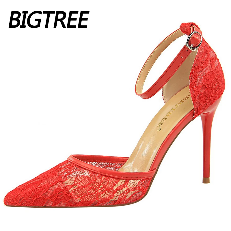 Туфли женские на высоком каблуке шпильке дышащие сетчатые заостренный носок