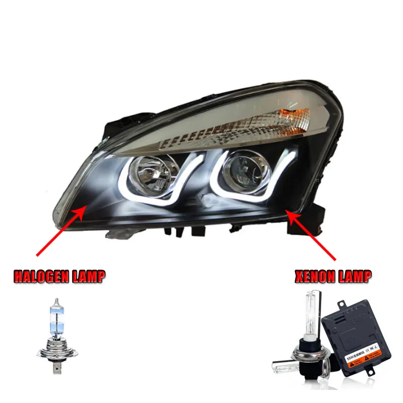 Halogen highbeam Автомобильный стиль светодиодный фары для Nissan Qashqai 2010-2013 для Qashqai Головной фонарь светодиодный DRL Объектив двойной луч H7 HID Xenon bi xenon объектив - Цвет: Halogen highbeam