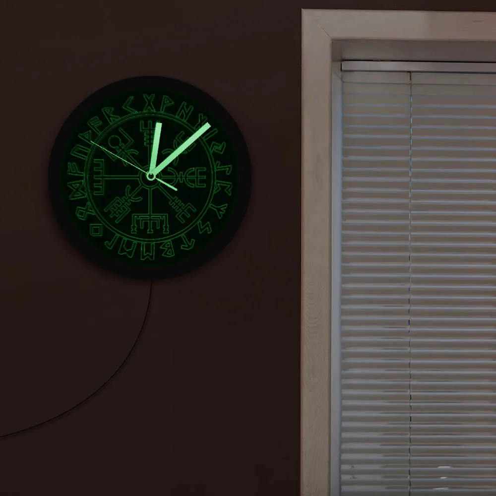 Vegvisir настенные часы с компасом викинги символ руны светодиодный неоновый