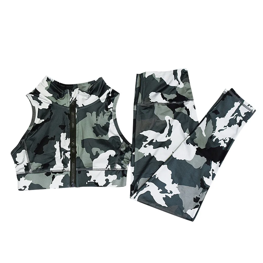 JAYCOSIN Женский комплект из двух предметов Камуфляжный укороченный топ на молнии