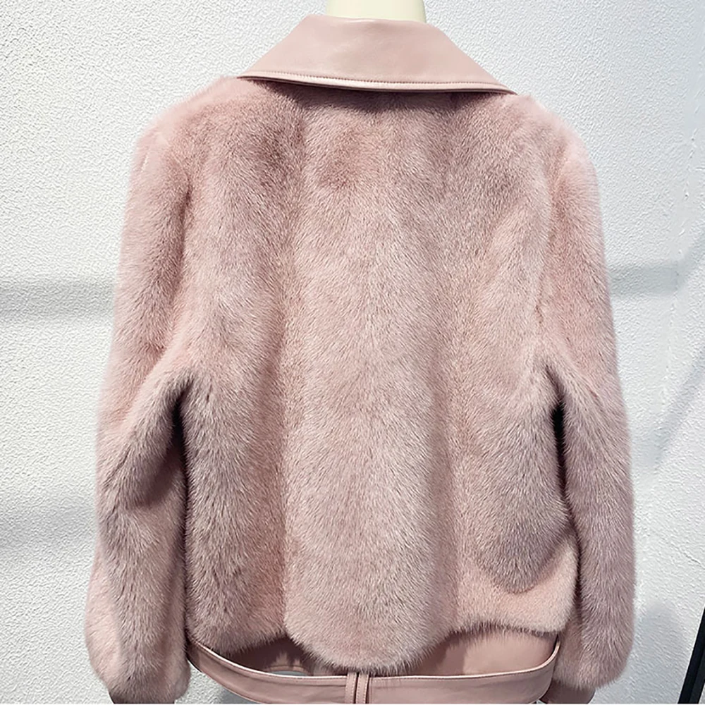 TOPFUR Fashion Real Mink Fur Genuine Sheepskin Leather Motorcycle Jacket 2021 Winter New Women's Whole Skin Mink Fur Coat