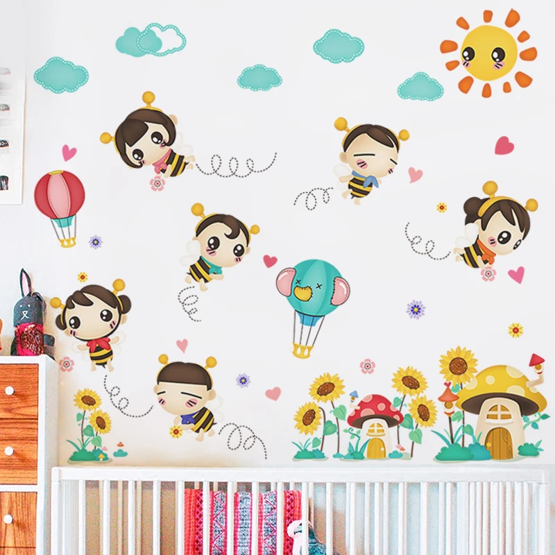 

Cartoon Bee Wall Stickers for Children's Room Bedroom Decoration Kindergarten Art Wall Decal DIY Vinyl Wallpaper Home Decor New
