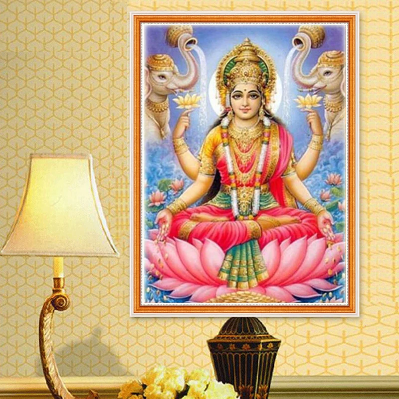 Diy Полный Круглый Смола Бриллиантовая украшающая Картина Набор стразов Лакшми