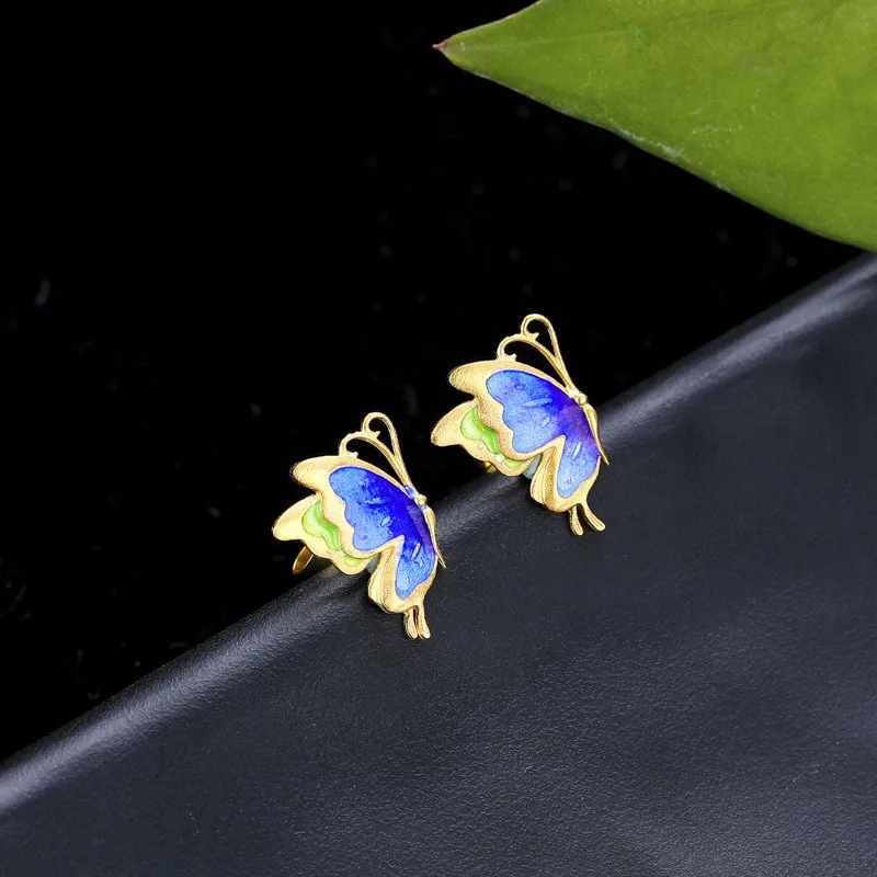 S925 стерлингового серебра Цвет Бабочка милые серьги гвоздики модные ювелирные