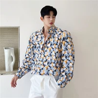 summer breathable flower shirt men korean fashion loose casual shirt men harajuku social all match long sleeved shirt men
