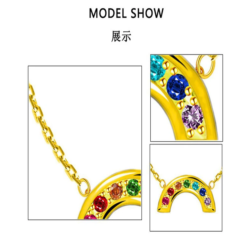 

necklace for women Golden rainbow necklace fashion crystal pendant choker necklace Moon shape babygirl fashion jewelry gift